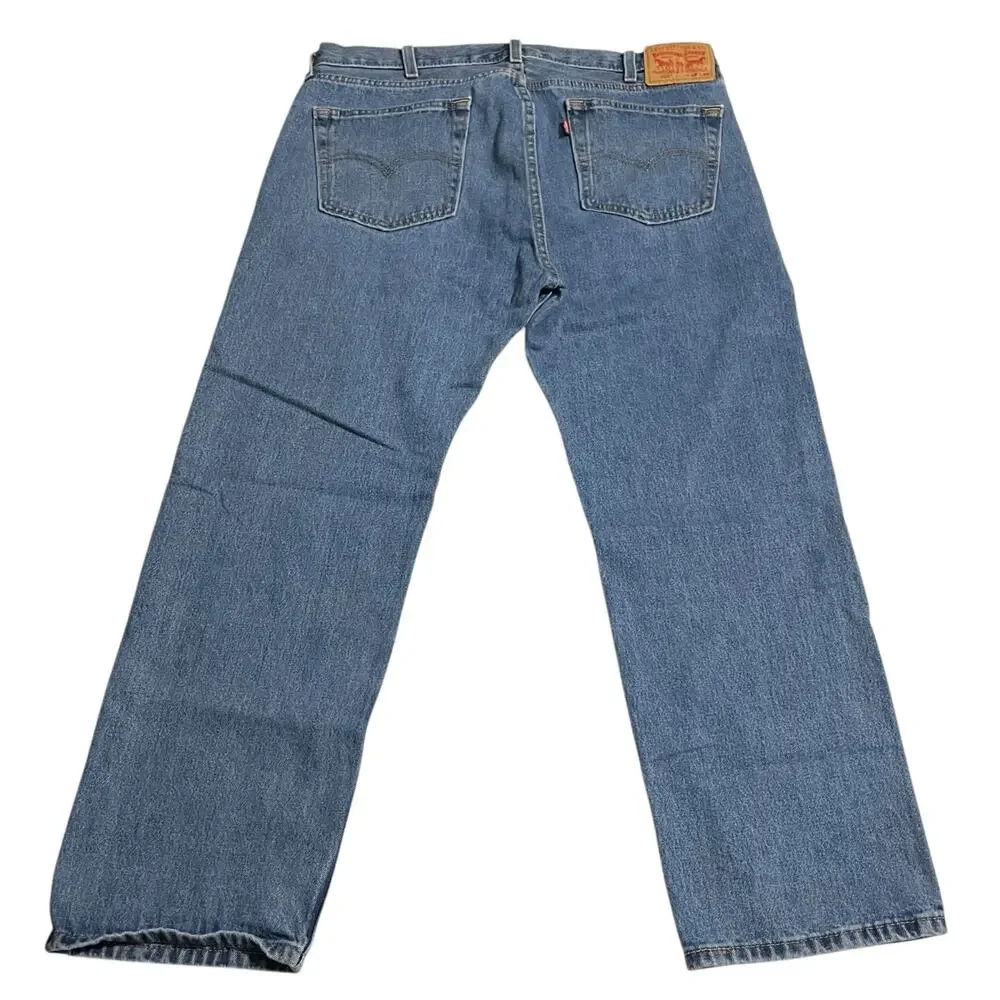 Levis 505 Mens Jeans Size 38 Blue Regular Fit Straight Zip Fly Denim Inseam 28